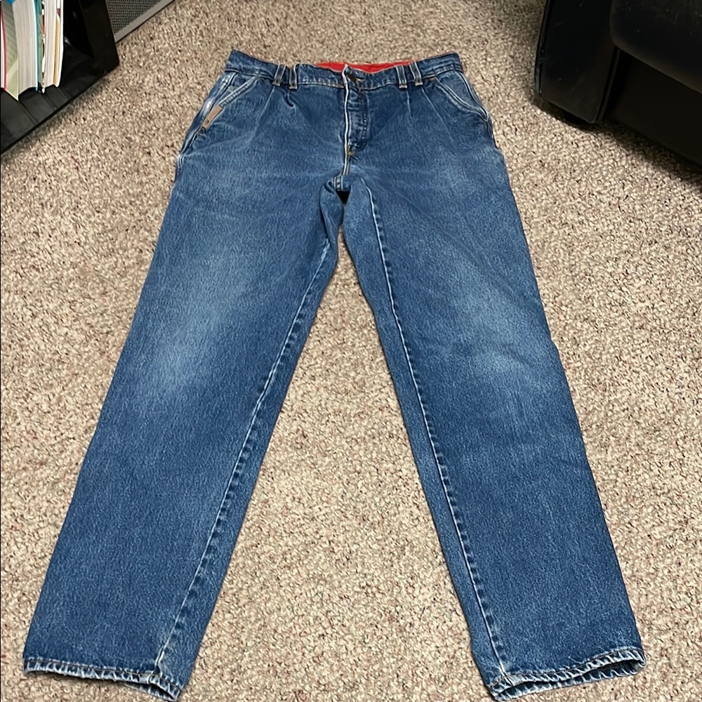 Vintage 80s pleated high rise loose leg Blue Jeans